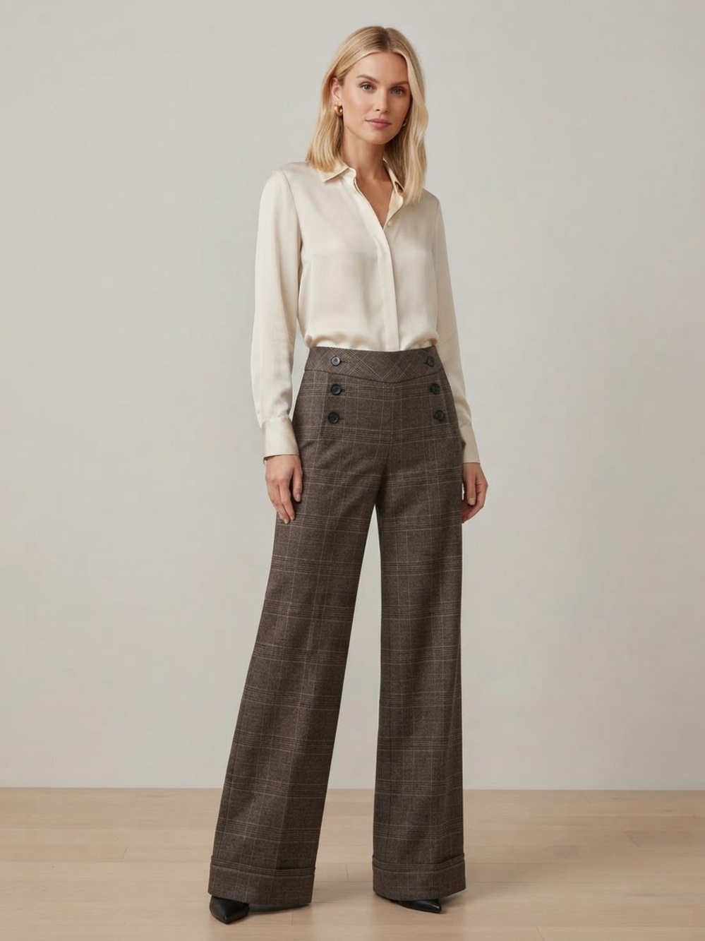 Express Brown Plaid Wide-Leg Sailor Trouser Pants Size 10 New with Tag